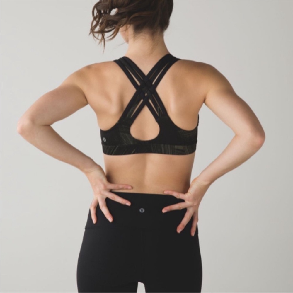 Lululemon All sports bra 3strap in wind chill fatigue green & black